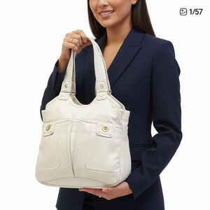 MARC BY MARC JACOBS CREAM LEATHER HOBO SHOULDER BAG WOMAN